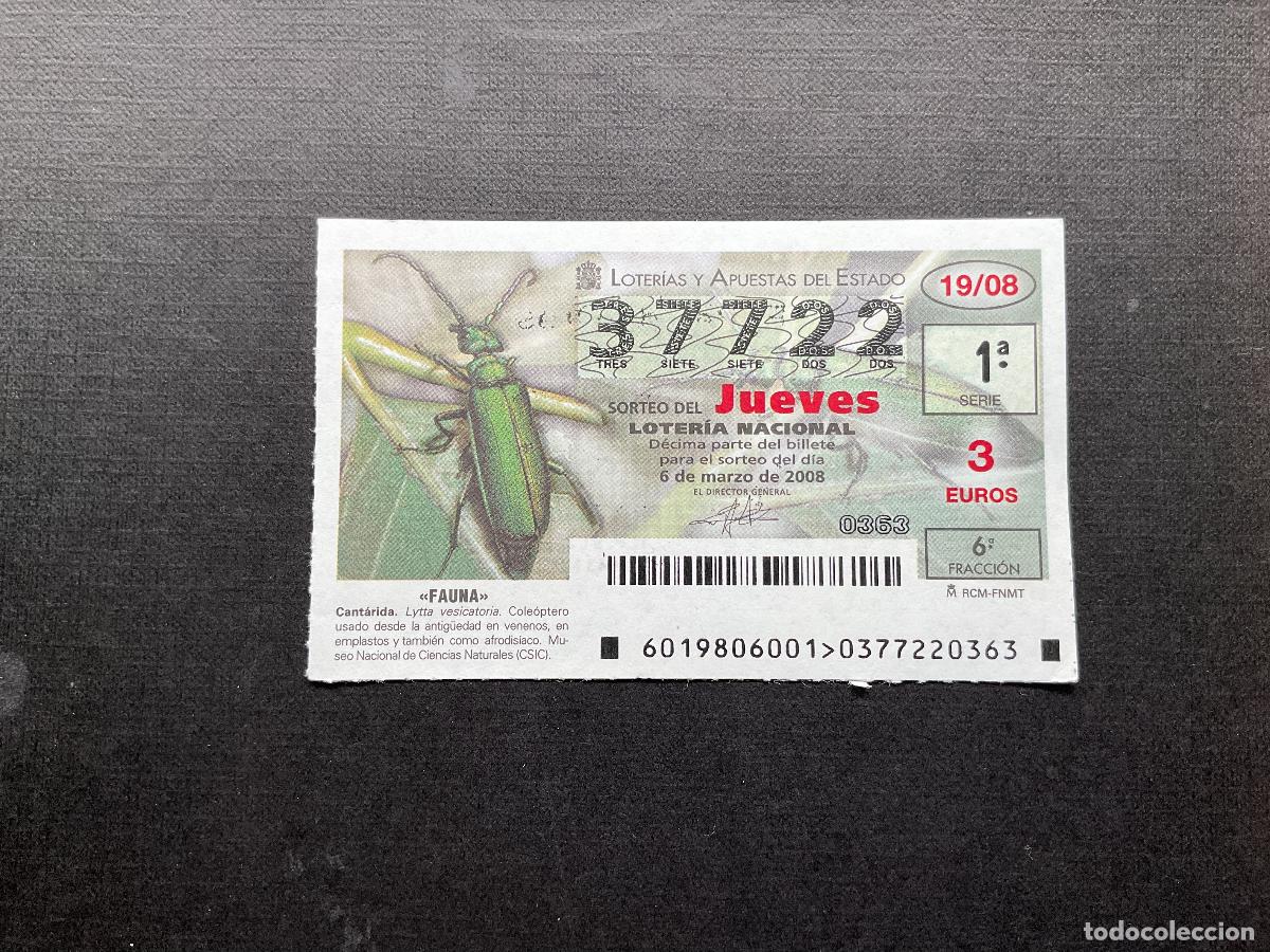 National Spanish Lottery: DECIMO LOTERIA JUEVES N&ordm; 37722 SORTEO 19 A&Ntilde;O 2008