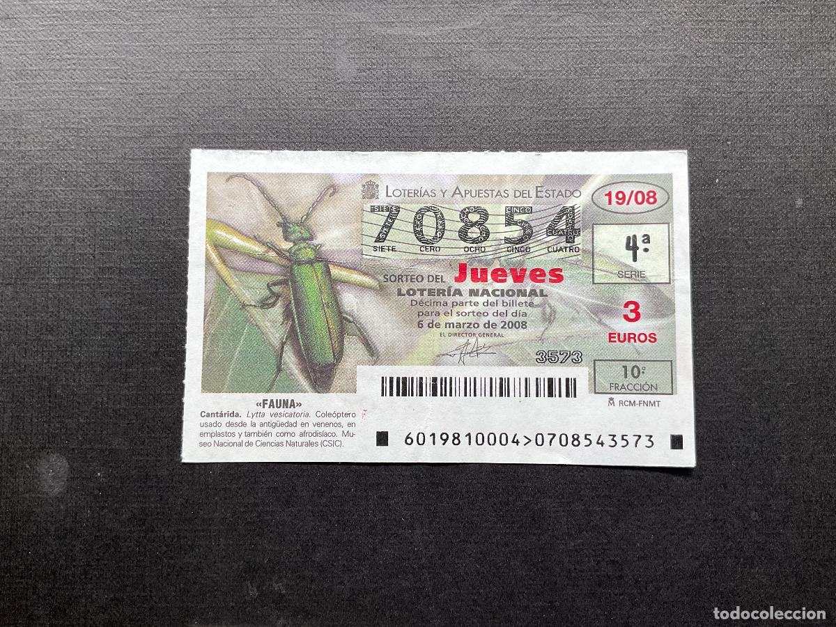 National Spanish Lottery: DECIMO LOTERIA JUEVES N&ordm; 70854 SORTEO 19 A&Ntilde;O 2008, CON DOBLEZ