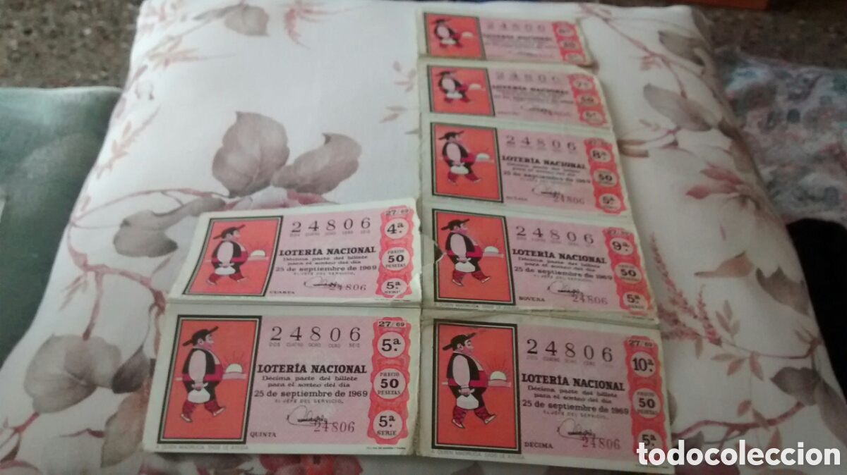 National Spanish Lottery: 7 DECIMOS DE LA LOTERIA NACIONAL. SORTEO 25 SEPTIEMBRE 1969. 27/69. A QUIEN MADRUGA DIOS LE AYUDA