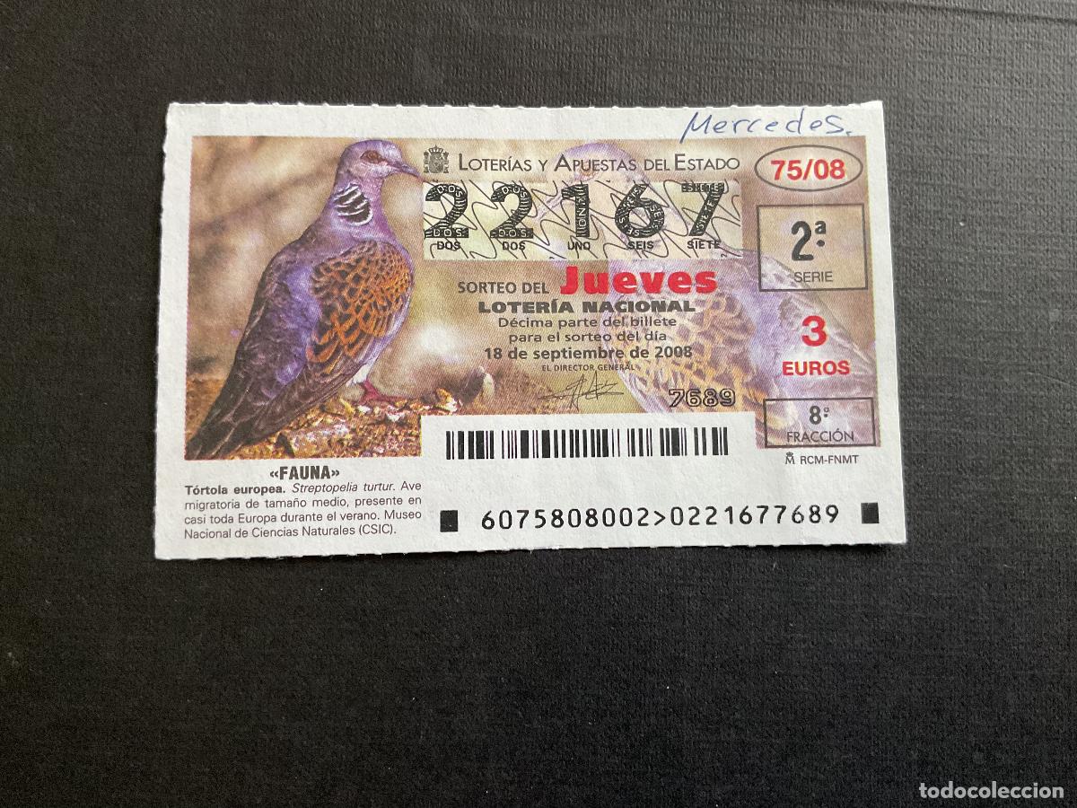 Nationale spanische Lotterie: DECIMO LOTERIA JUEVES N&ordm; 22167 SORTEO 75 A&Ntilde;O 2008 ESCRITO