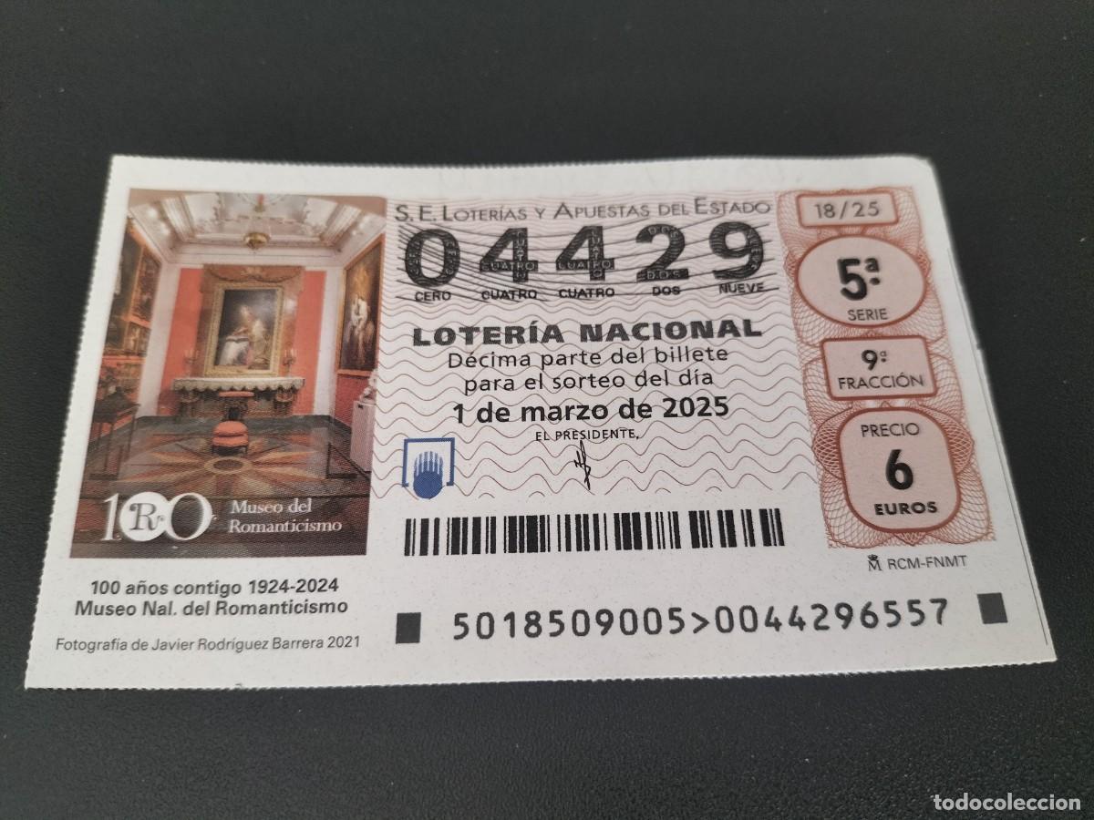 Nationale spanische Lotterie: 1 DECIMO LOTER&Iacute;A SABADO 1 MARZO 2025 18/25 MUSEO NACIONAL DEL ROMANTICISMO