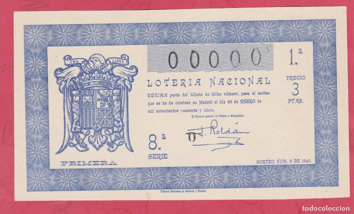 Nationale spanische Lotterie: LOTERIA SORTEO 3 de 1945 CINCO 00000