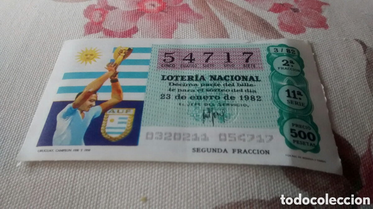 Nationale spanische Lotterie: DECIMO DE LA LOTERIA NACIONAL. SORTEO 23 ENERO 1982 3/82 URUGUAY CAMPEON 1930 Y 1950