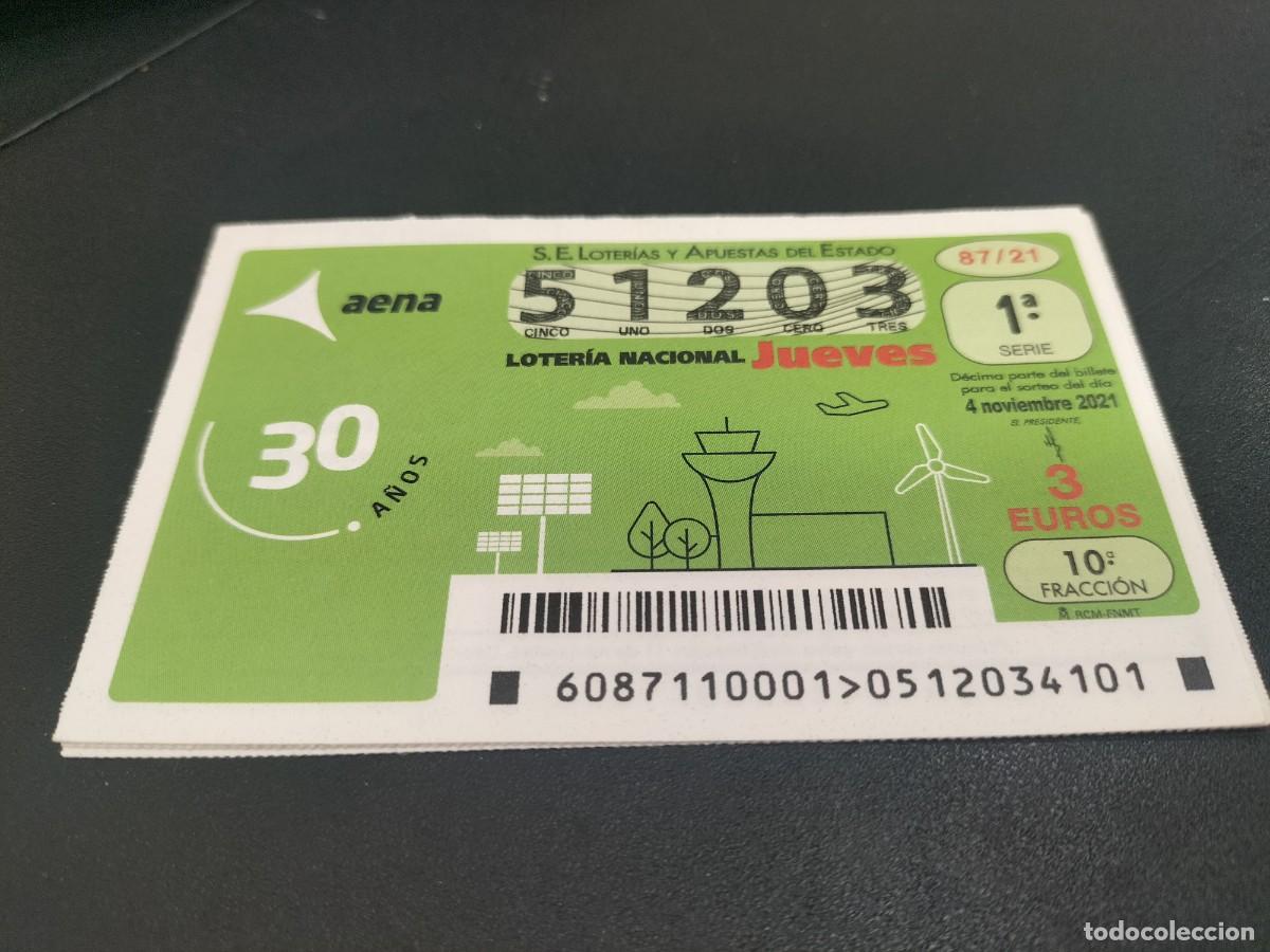 Nationale spanische Lotterie: 1 DECIMO LOTERIA JUEVES - 4 NOVIEMBRE 2021 - 87/21 - AENA - AVIONES AEROPUERTOS