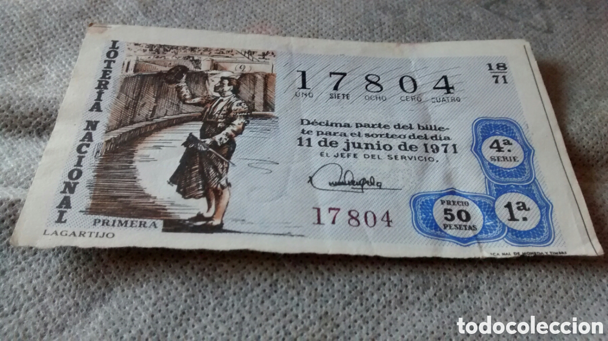 National Spanish Lottery: DECIMO DE LA LOTERIA NACIONAL. SORTEO 11 DE JUNIO DE 1971. 16/71 LAGARTIJO
