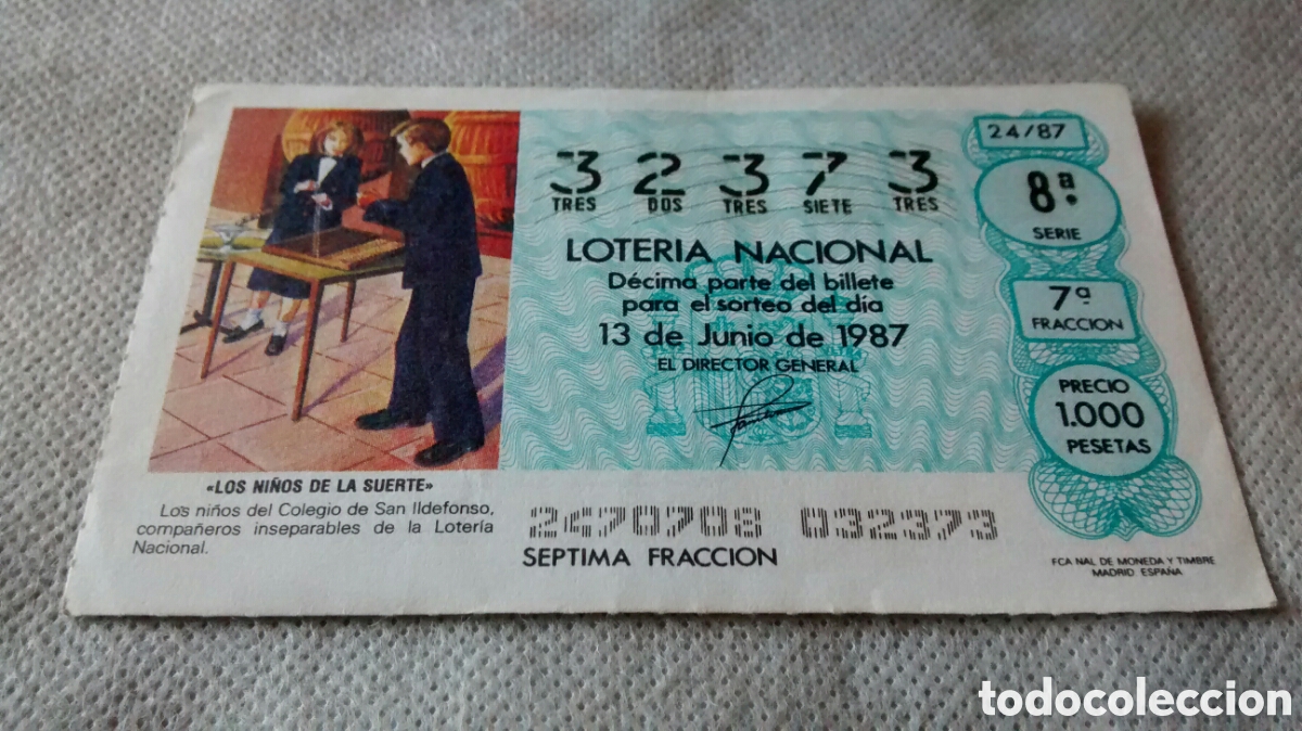 National Spanish Lottery: DECIMO DE LA LOTERIA NACIONAL. SORTEO 13 JUNIO 1987 24/87 LOS NI&Ntilde;OS DE LA SUERTE