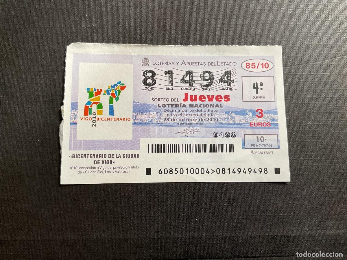 National Spanish Lottery: DECIMO LOTERIA JUEVES N&ordm; 81494 SORTEO 85 A&Ntilde;O 2010