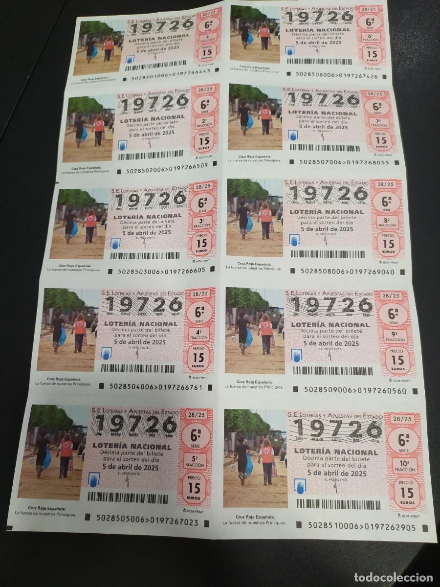Nationale spanische Lotterie: 1 BILLETE 10 DECIMOS LOTER&Iacute;A SABADO 5 ABRIL 2025 28/25 - CRUZ ROJA ESPA&Ntilde;OLA