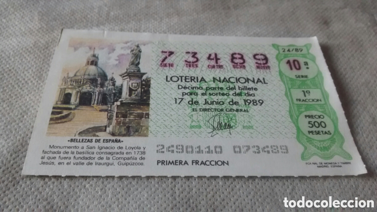 National Spanish Lottery: DECIMO DE LA LOTERIA NACIONAL. SORTEO 17 JUNIO 1989 24/89 BELLEZAS DE ESPA&Ntilde;A