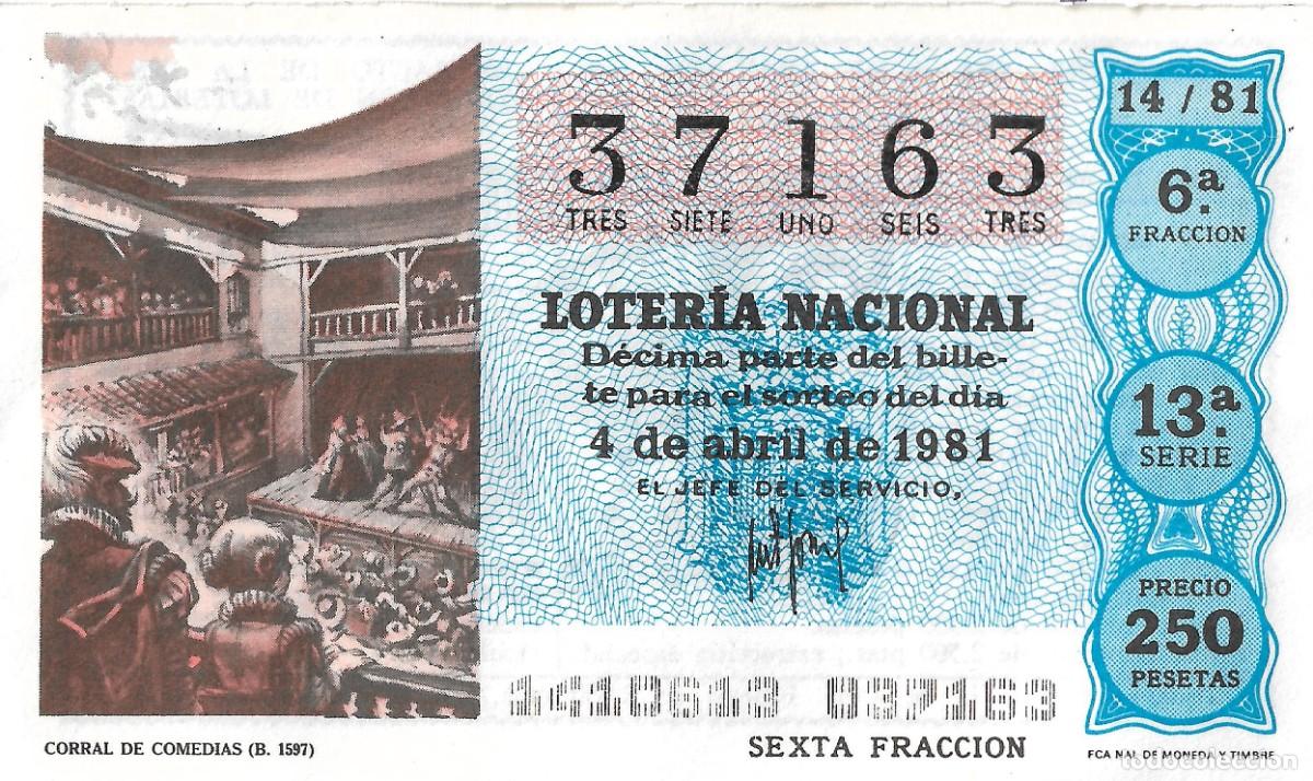 National Spanish Lottery: DECIMO DE LOTERIA NACIONAL N&Uacute;MERO 37163 DEL 4 DE ABRIL DE 1981