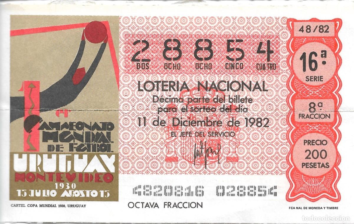 National Spanish Lottery: DECIMO DE LOTERIA NUMERO 28854 DEDICADO AL CARTEL DE LA COPA MUNDIAL DE 1930 EN URUGUAY