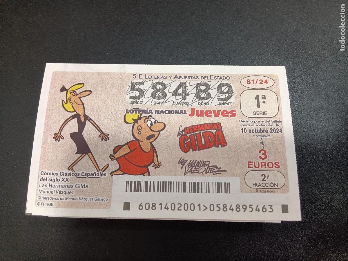 Nationale spanische Lotterie: 1 D&Eacute;CIMO LOTERIA JUEVES - 10 OCTUBRE 2024 - 81/24 - LAS HERMANAS GILDA- COMICS CLASICOS