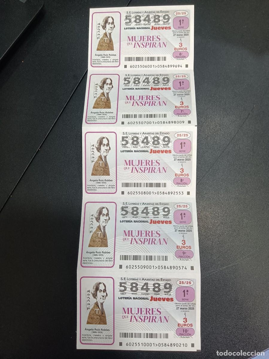 Nationale spanische Lotterie: 5 DECIMOS MEDIO BILLETE LOTER&Iacute;A JUEVES 27 MARZO 2025 25/25 MUJERES QUE INSPIRAN - ANGELA RUIZ ROBLES