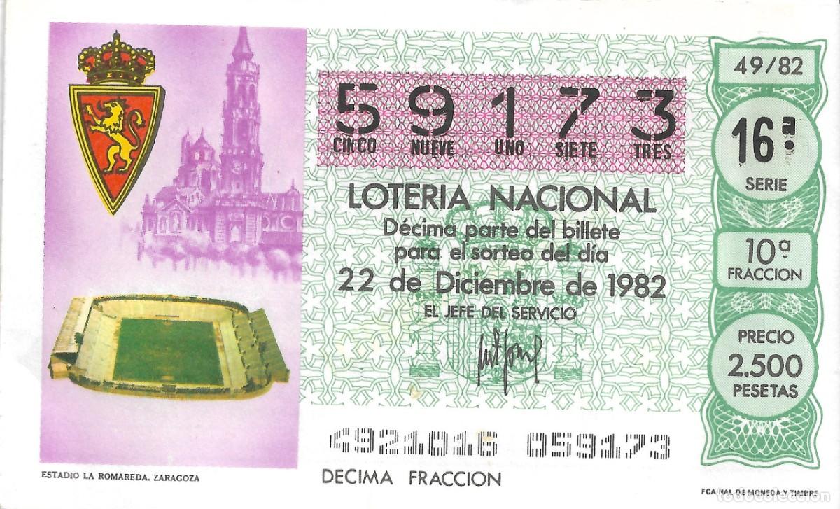 National Spanish Lottery: DECIMO DE LOTERIA NUMERO 59173, DEDICADO AL ESTADIO DE LA ROMAREDA DE ZARAGOZA