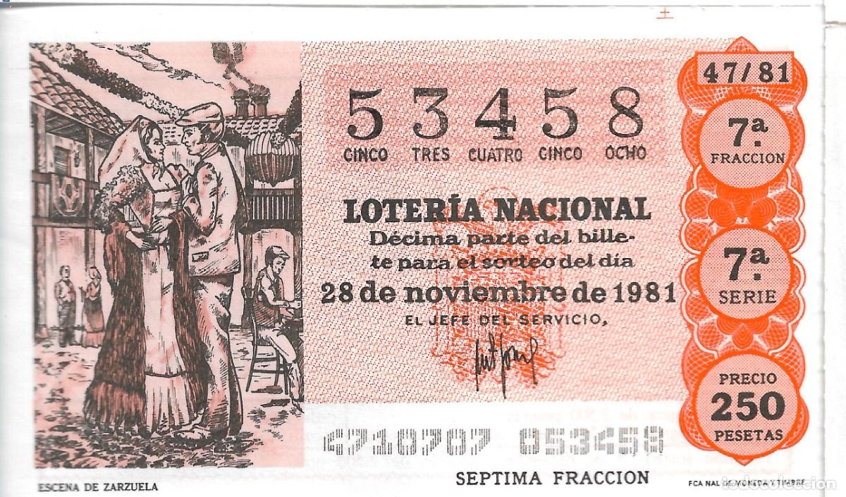 National Spanish Lottery: DECIMO DE LOTERIA NUMERO 53458, DEDICADO A ESCENAS DE LA ZARZUELA