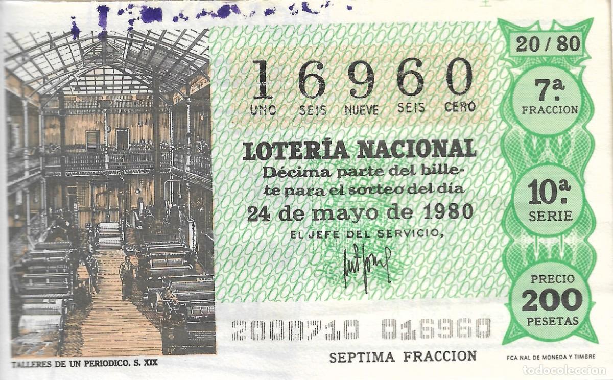 National Spanish Lottery: DECIMO DE LOTERIA NUMERO 16960, DEDICADO A LOS TALLERES DE UN PERIODICO DEL S.XIX