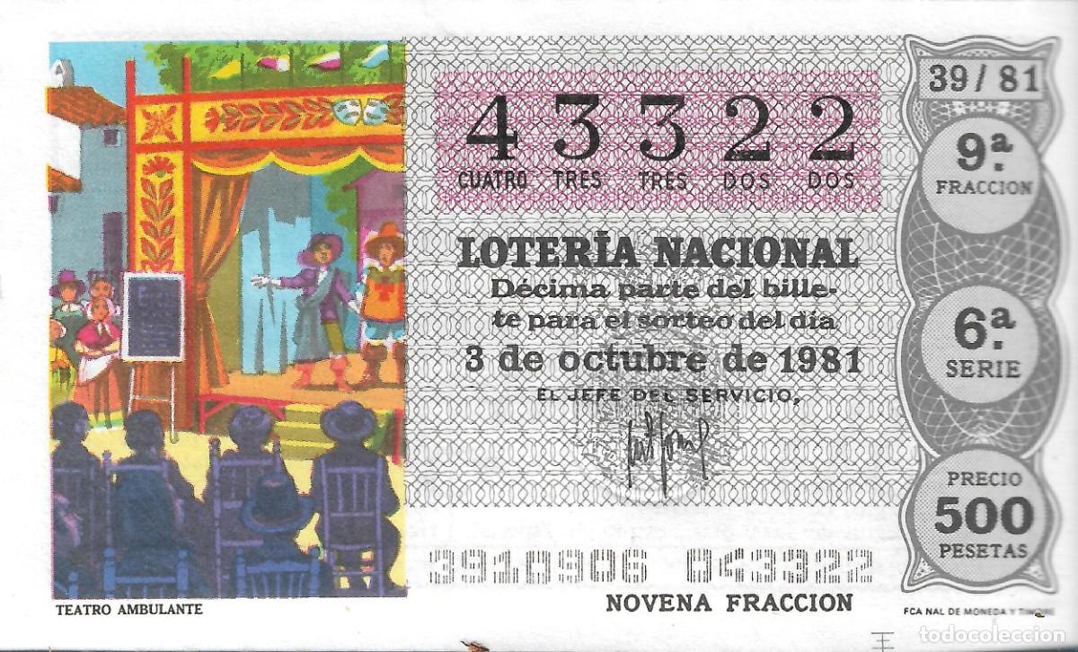 National Spanish Lottery: DECIMO DE LOTERIA NUMERO 43322, DEDICADO AL TEATRO AMBULANTE