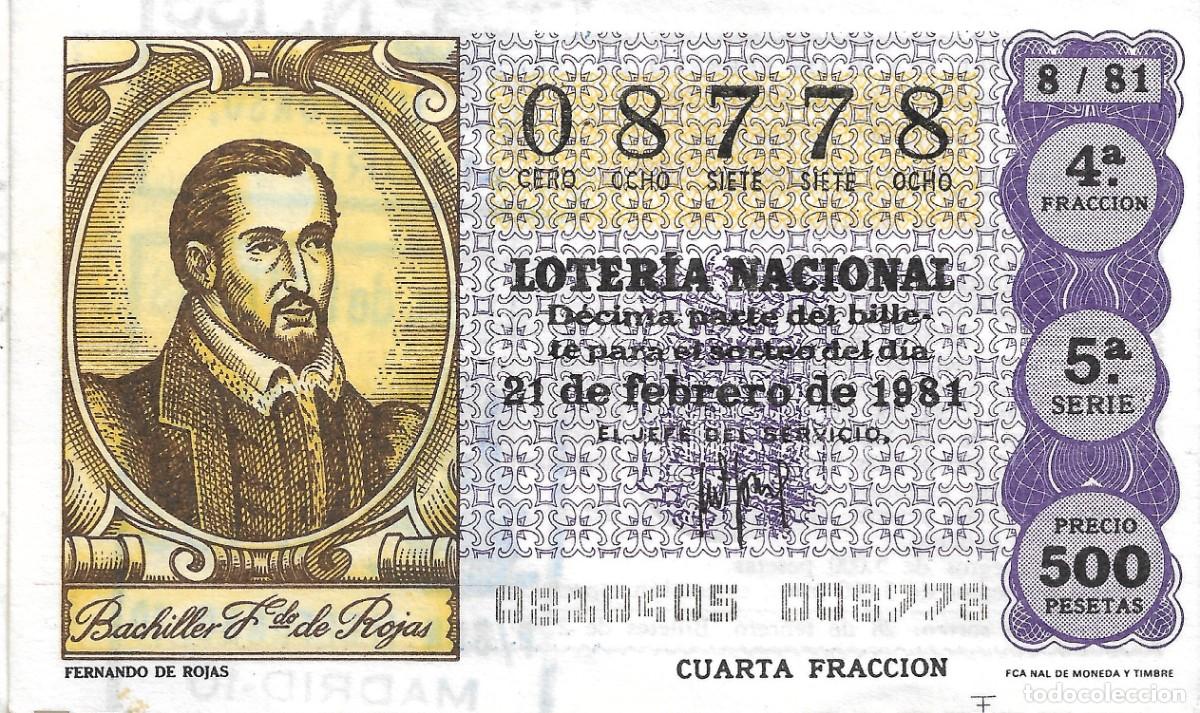 National Spanish Lottery: DECIMO DE LOTERIA NUMERO 08778, DEDICADO A FERNANDO DE ROJAS