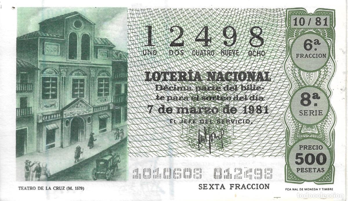 National Spanish Lottery: DECIMO DE LOTERIA NUMERO 12498, DEDICADO AL TEATRO DE LA CRUZ