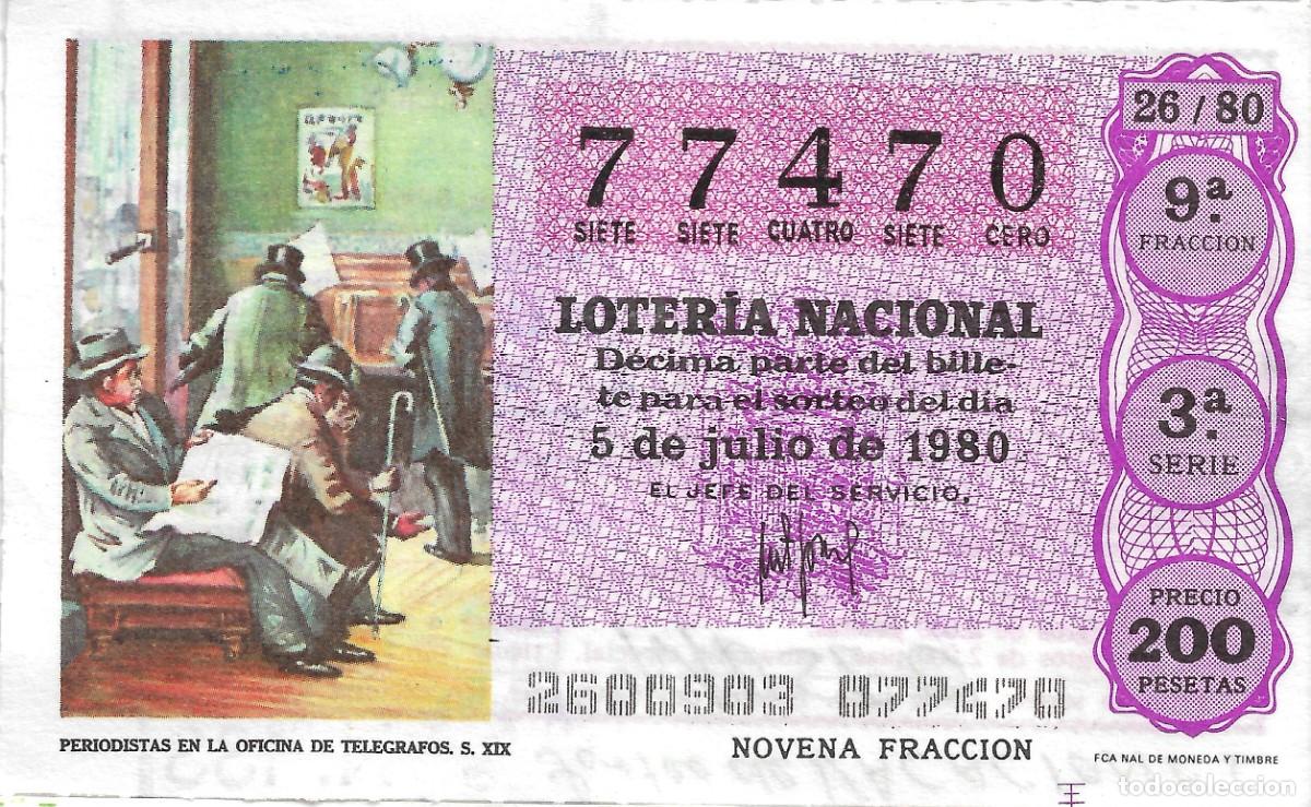 National Spanish Lottery: DECIMO DE LOTERIA NUMERO 77470, DEDICADO A LOS PERIODISTAS EN LA OFICINA DE TELEGRAFOS