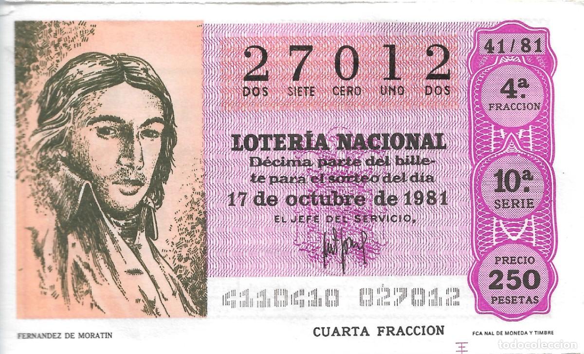 National Spanish Lottery: DECIMO DE LOTERIA NUMERO 27012, DEDICADO A LEANDRO FERNANDEZ DE MORATIN