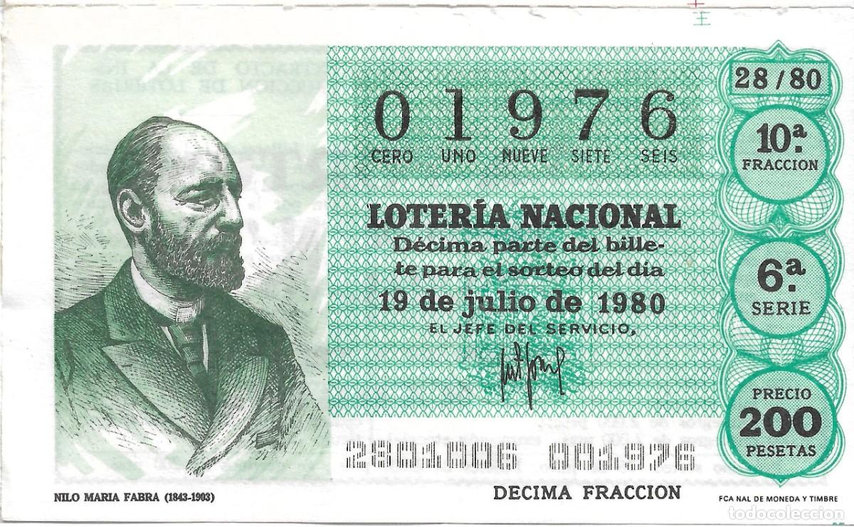 National Spanish Lottery: DECIMO DE LOTERIA NUMERO 01976, DEDICADO A NILO MARIA FABRA 1843-1903