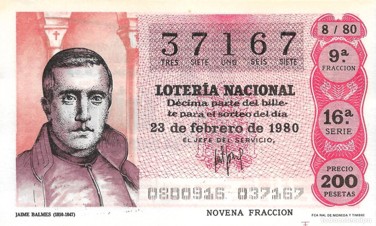 National Spanish Lottery: DECIMO DE LOTERIA NUMERO 37167, DEDICADO A JAIME BALMES 1810-1847