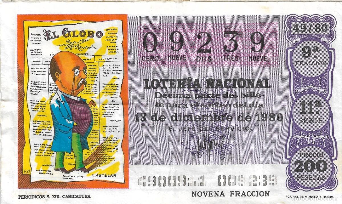 National Spanish Lottery: DECIMO DE LOTERIA NUMERO 09239, DEDICADO A LOS PERIODICOS DEL SIGLO XIX, CARICATURA