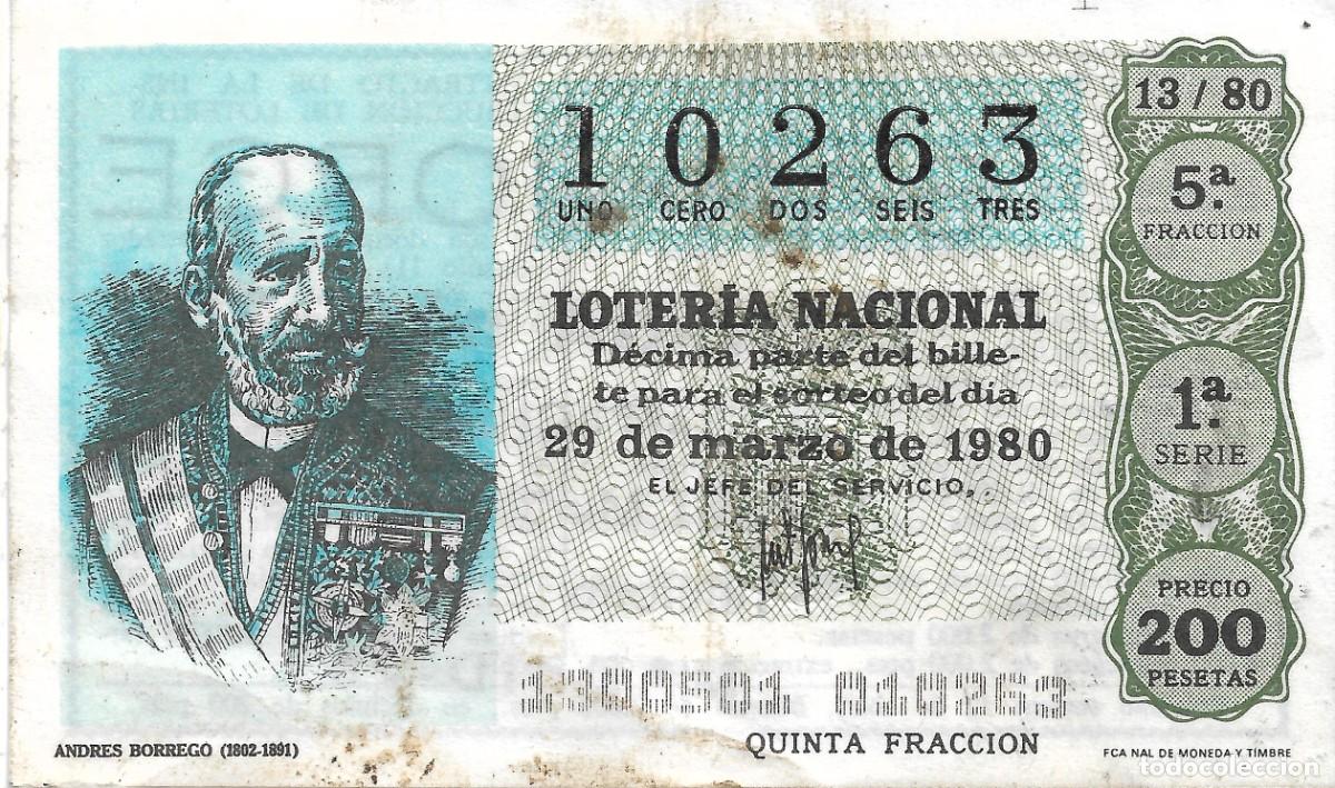National Spanish Lottery: DECIMO DE LOTERIA NUMERO 10263, DEDICADO A ANDRES BORREGO 1802-1891