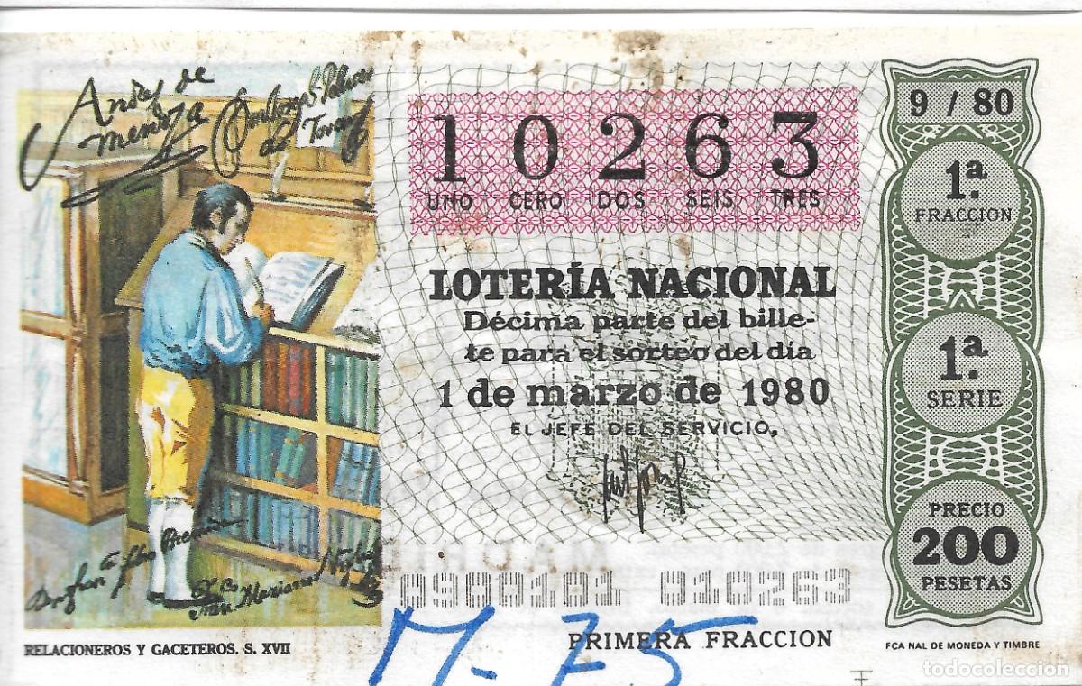 National Spanish Lottery: DECIMO DE LOTERIA NUMERO 10263, DEDICADO A LOS RELACIONEROS Y GACETEROS DEL S. XVII