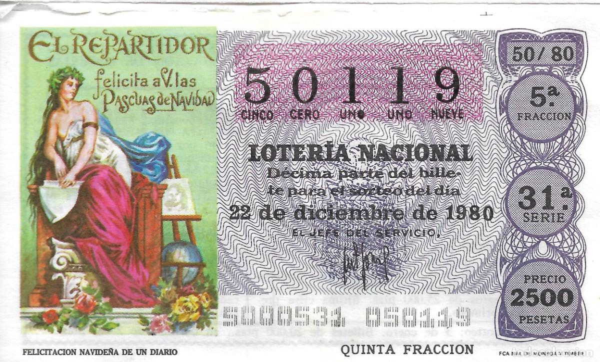 National Spanish Lottery: DECIMO DE LOTERIA NUMERO 50119, DEDICADO A LA FELICITACION DE NAVIDAD DE UN DIARIO