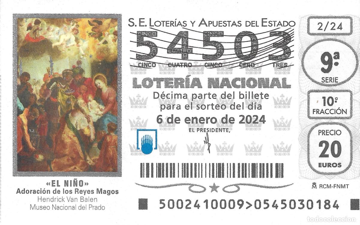 National Spanish Lottery: DECIMO DE LOTERIA NUMERO 54503, DEDICADO AL CUADRO EL NI&Ntilde;O ADORACION DE LOS MAGOS