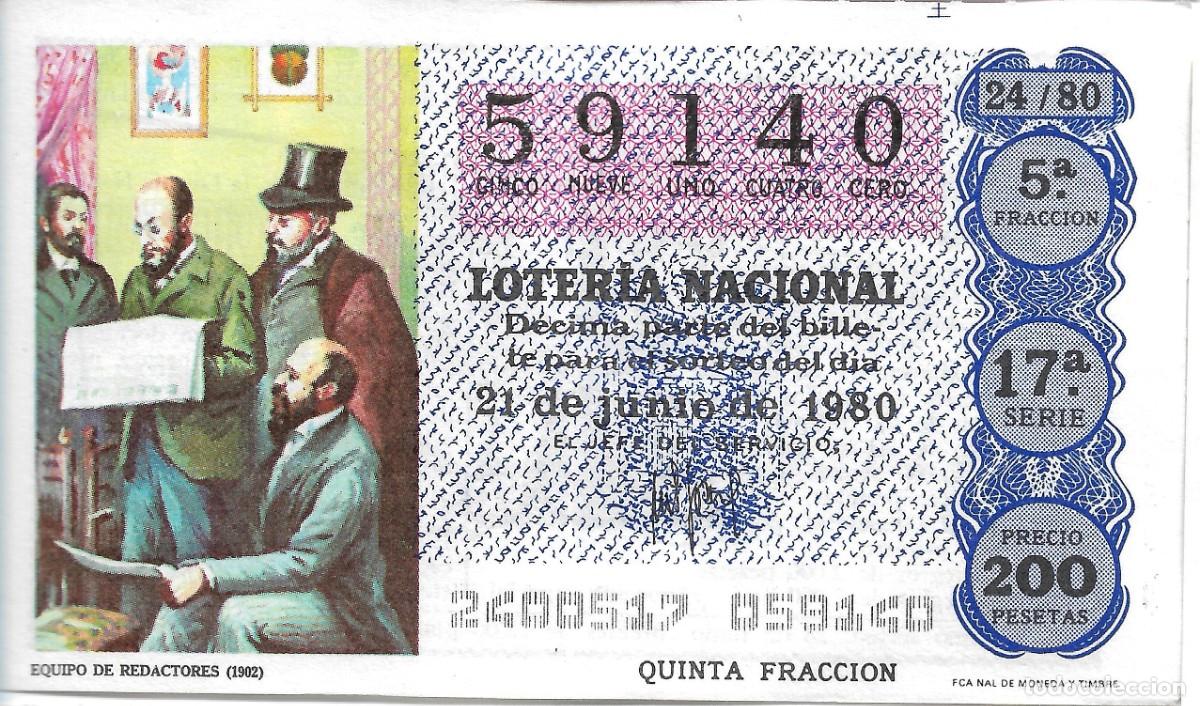 Loterie Nationale: DECIMO DE LOTERIA NUMERO 59140, DEDICADO AL EQUIPO DE REDACTORES 1902