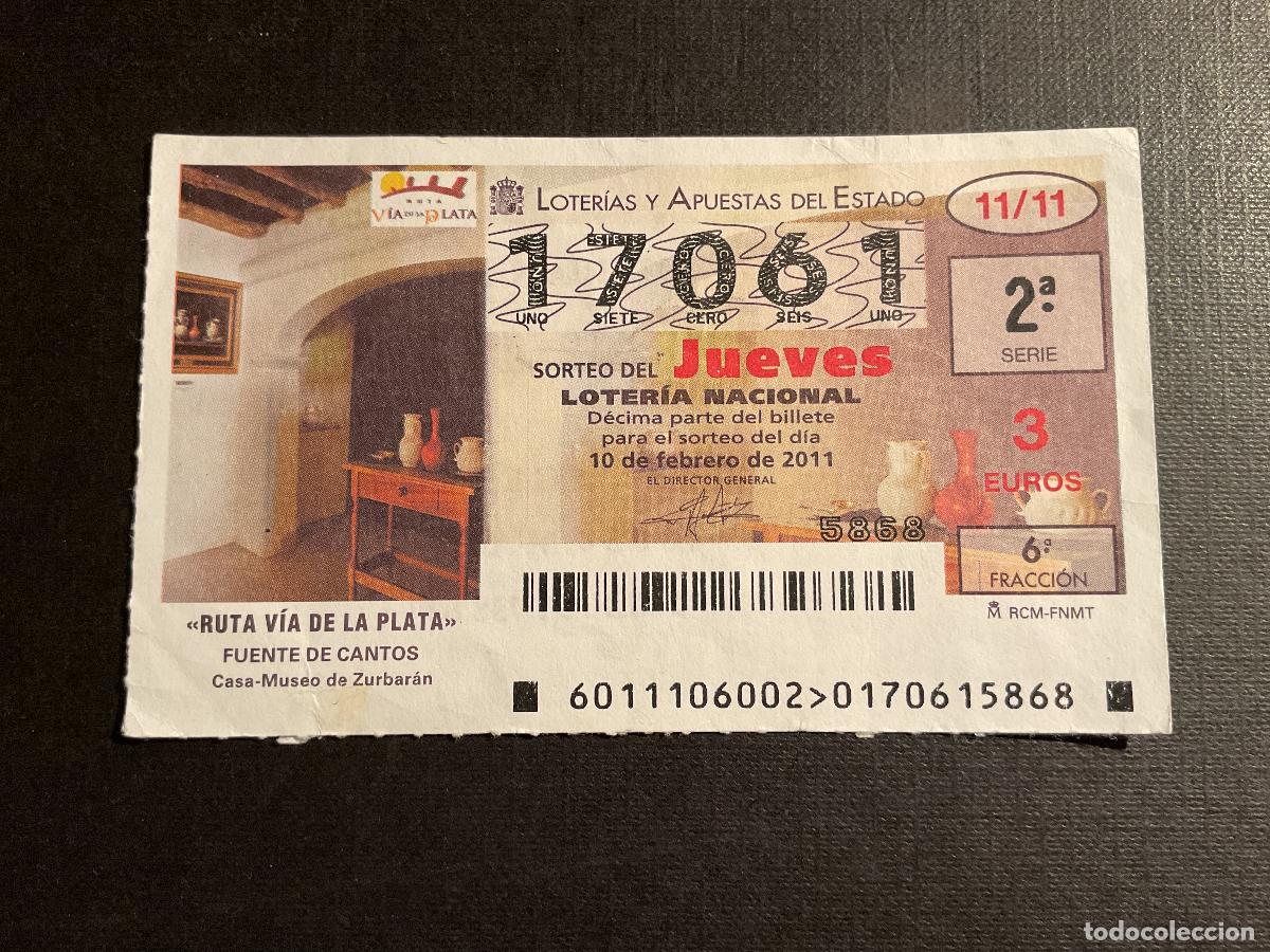 National Spanish Lottery: DECIMO LOTERIA JUEVES N&ordm; 17061 SORTEO 11 A&Ntilde;O 2011