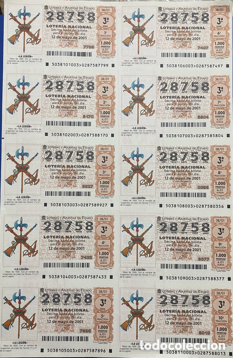 Nationale spanische Lotterie: Loteria Nacional La Legion Pliego 2001