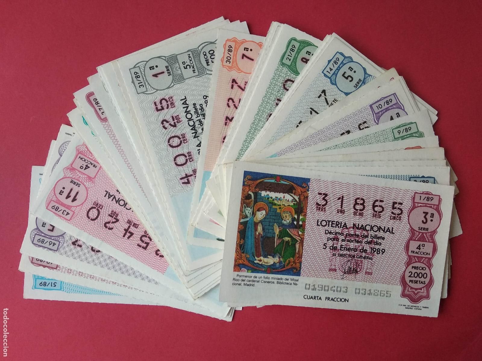 Nationale spanische Lotterie: LOTERIA NACIONAL A&Ntilde;O 1989 COMPLETO , 51 DECIMOS