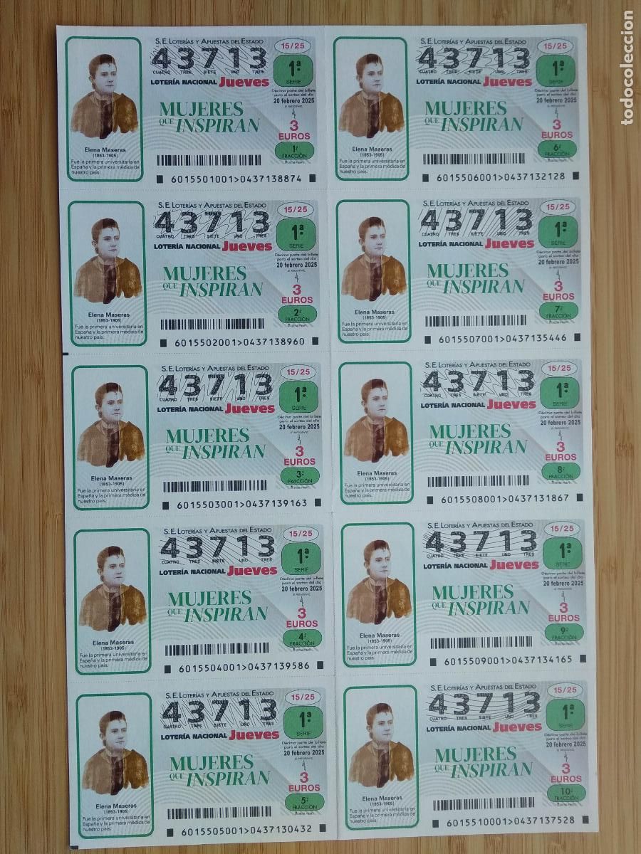 Loterie Nationale: BILLETE COMPLETO LOTERIA NACIONAL DE LOS JUEVES A&Ntilde;O 2025 SORTEO N&ordm; 18 ELENA MASERAS