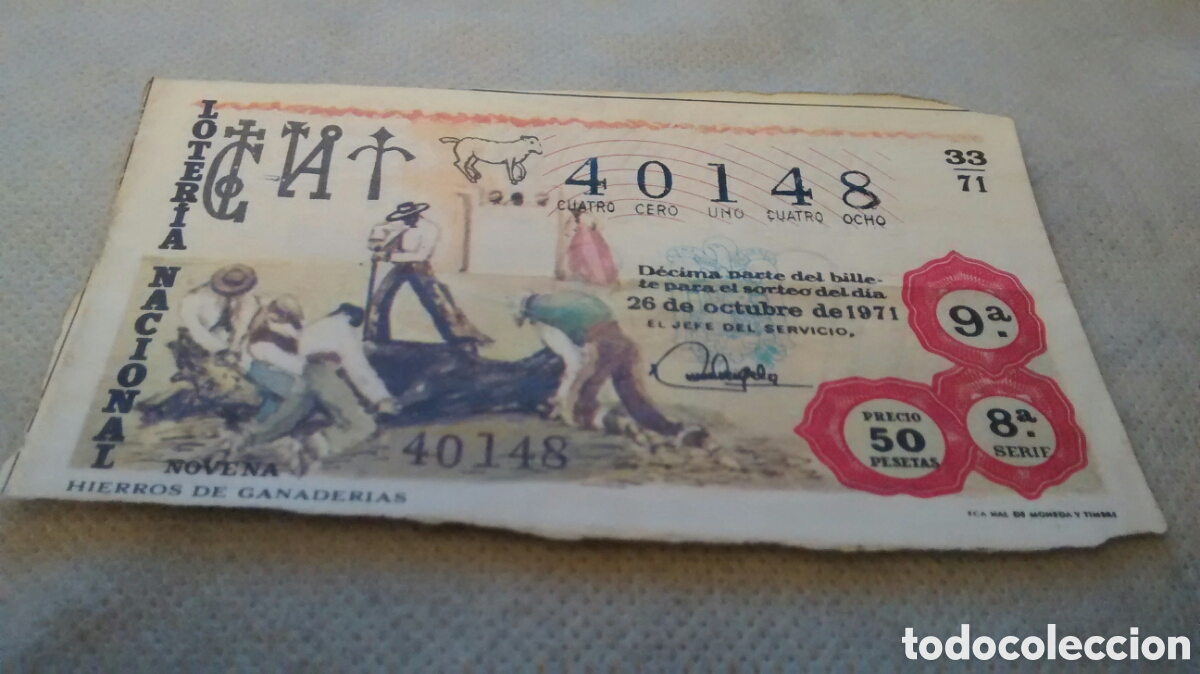 Nationale spanische Lotterie: DECIMO DE LA LOTERIA NACIONAL. SORTEO 26 OCTUBRE 1971. 33/71 HIERROS DE GANADERIAS