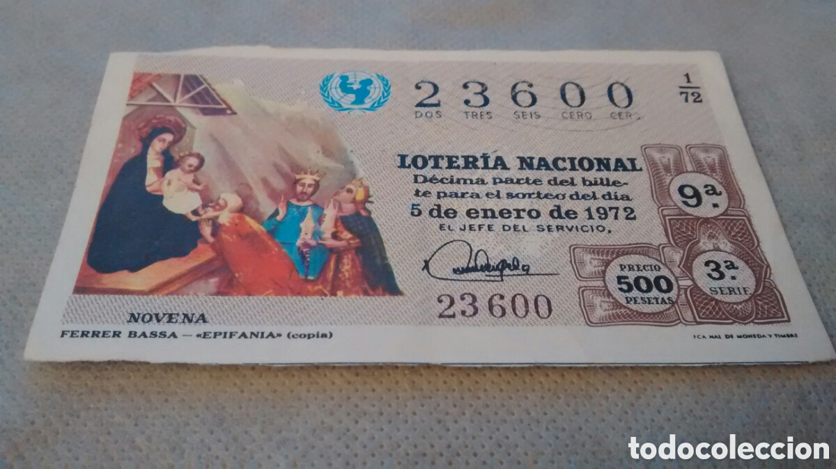 Nationale spanische Lotterie: DECIMO DE LA LOTERIA NACIONAL. SORTEO 5 ENERO 1972 1/72 FERRER BASSA, EPIFANIA