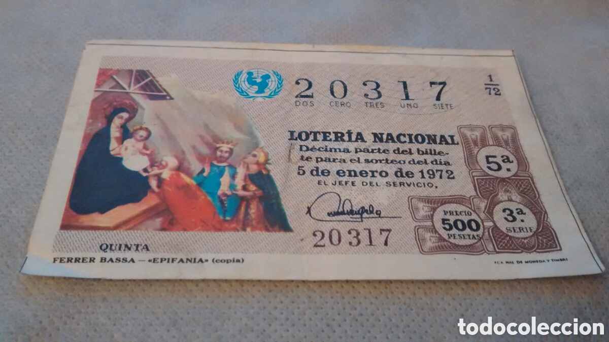 Lotaria Nacional: DECIMO DE LA LOTERIA NACIONAL. SORTEO 5 ENERO 1972 1/72 FERRER BASSA, EPIFANIA