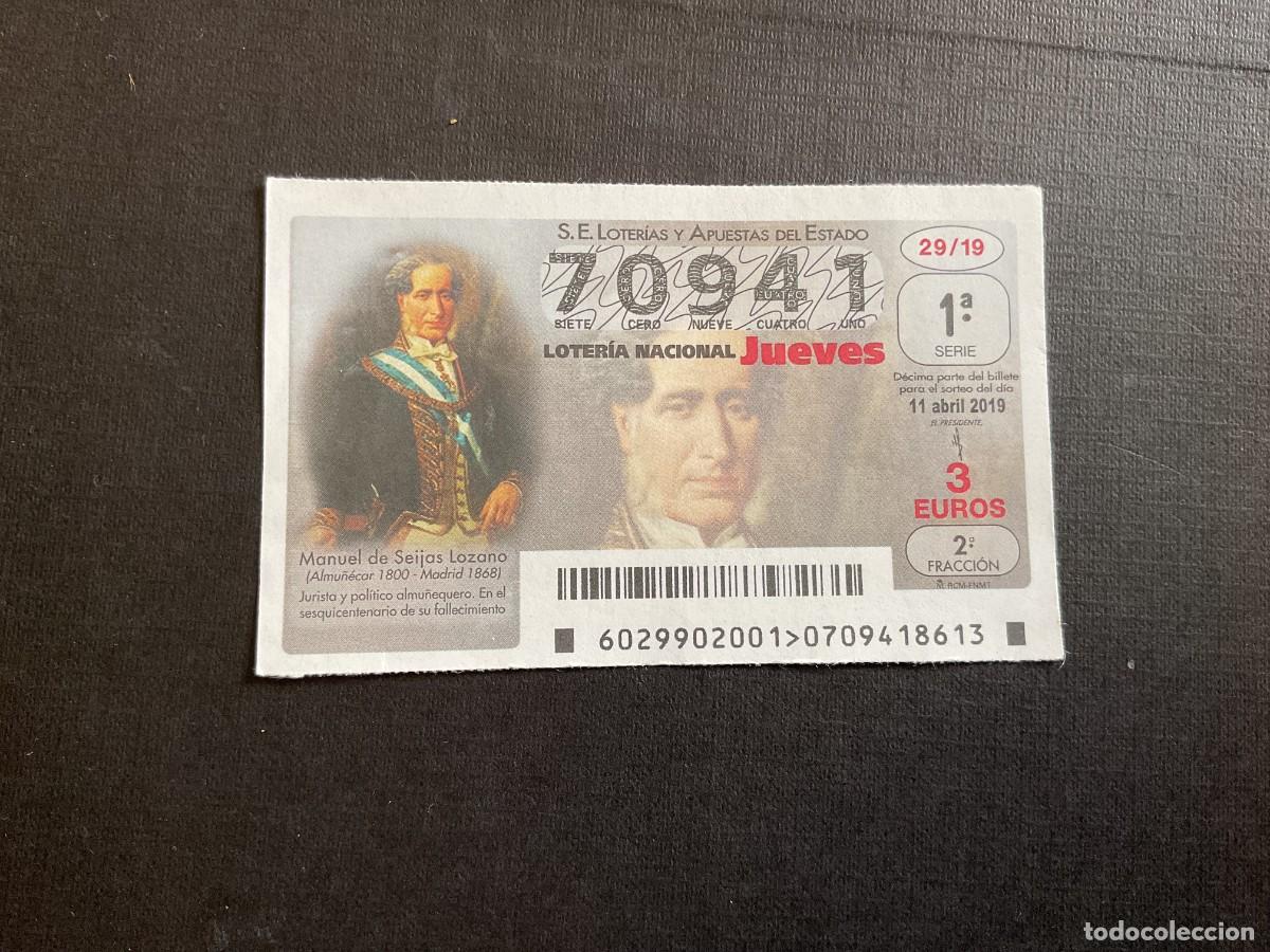 National Spanish Lottery: DECIMO LOTERIA JUEVES N&ordm; 70941 SORTEO 29 A&Ntilde;O 2019