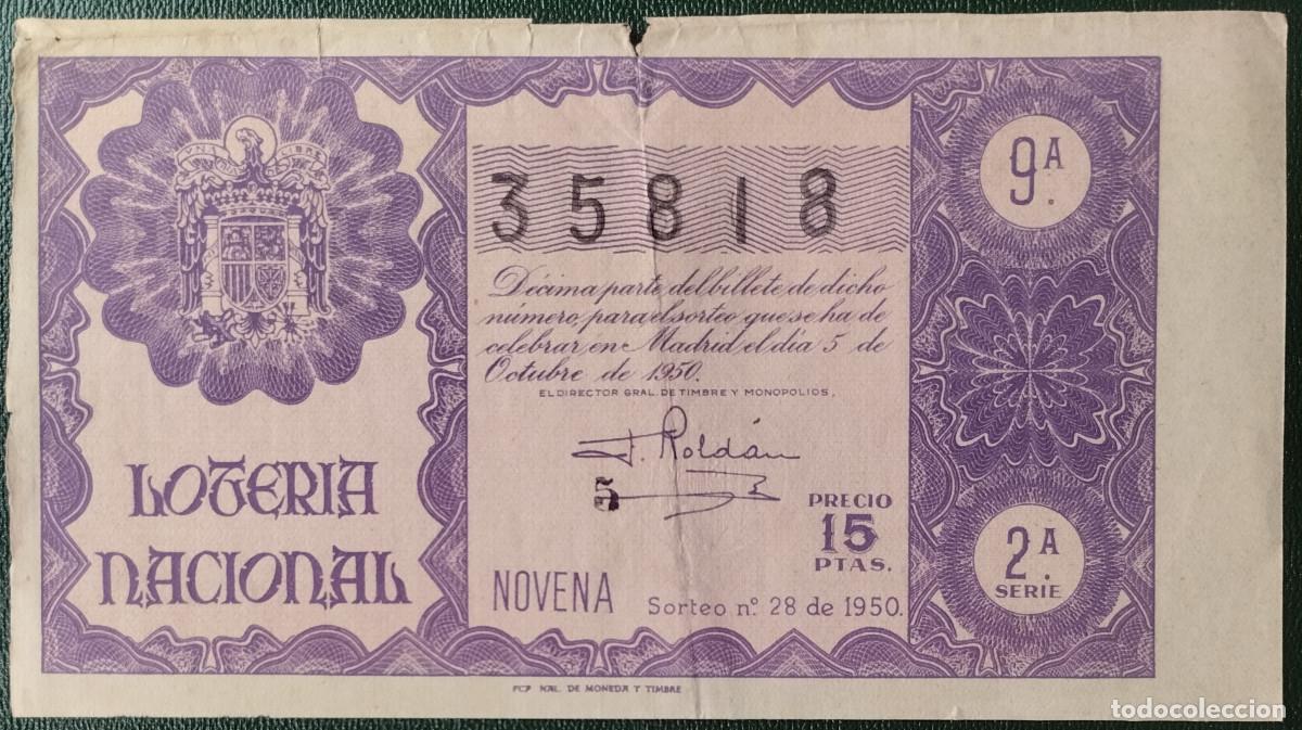 National Spanish Lottery: Loter&iacute;a Nacional. D&eacute;cimo del sorteo 28 de 1950.