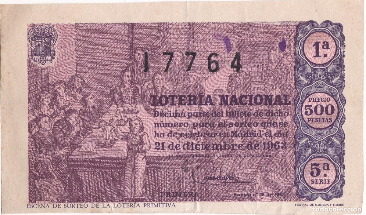 National Spanish Lottery: DECIMO LOTERIA NACIONAL 21 DE DICIEMBRE DE 1963 - SORTEO N&ordm;36