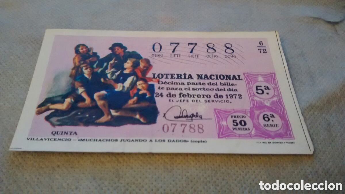 Nationale spanische Lotterie: DECIMO DE LA LOTERIA NACIONAL. SORTEO 24 FEBRERO 1972 6/72 VILLAVICENCIO. MUCHACHOS JUGANDO