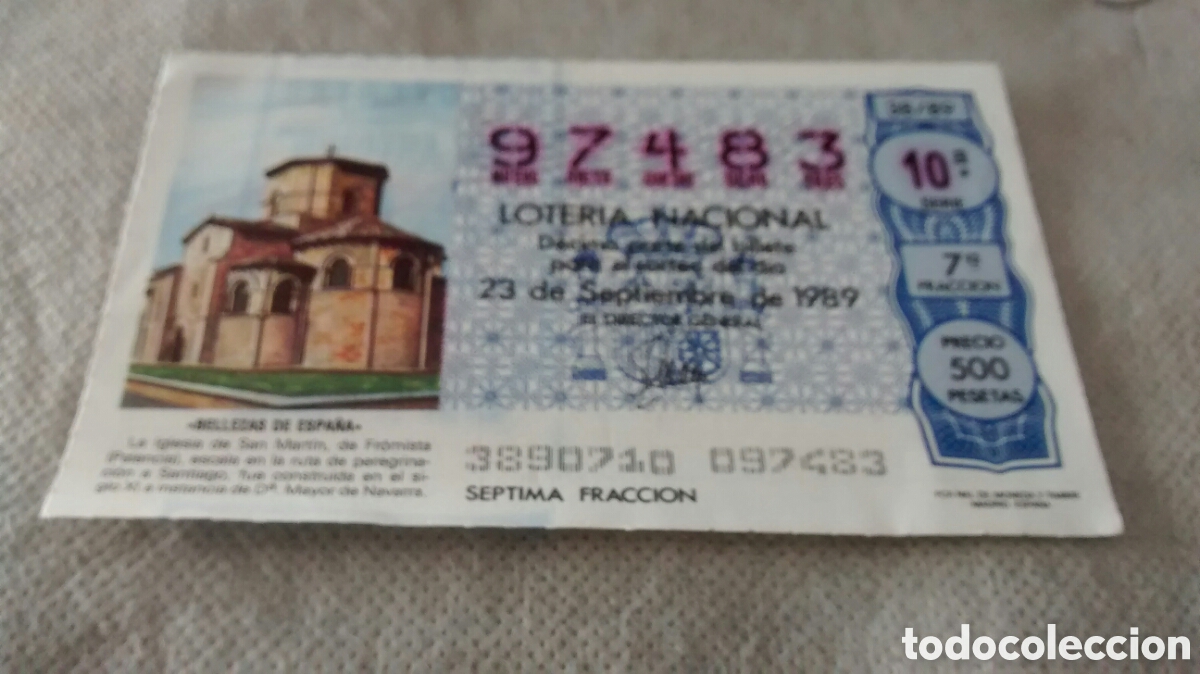National Spanish Lottery: DECIMO DE LA LOTERIA NACIONAL. SORTEO 23 DE SEPTIEMBRE 1989 38/89 BELLEZAS DE ESPA&Ntilde;A, FROMISTA