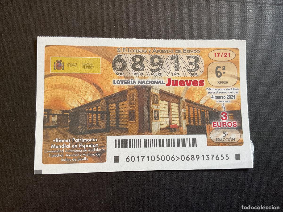 National Spanish Lottery: DECIMO LOTERIA JUEVES N&ordm; 68913 SORTEO 17 A&Ntilde;O 2021
