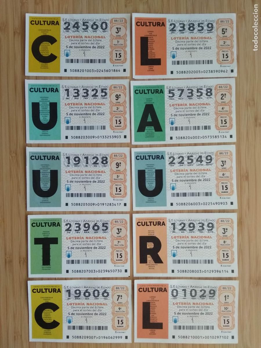National Spanish Lottery: LOTERIA NACIONAL A&Ntilde;O 2022 SORTEO N&ordm; 88 , 10 DECIMOS , EXTRAORDINARIO DE LA CULTURA