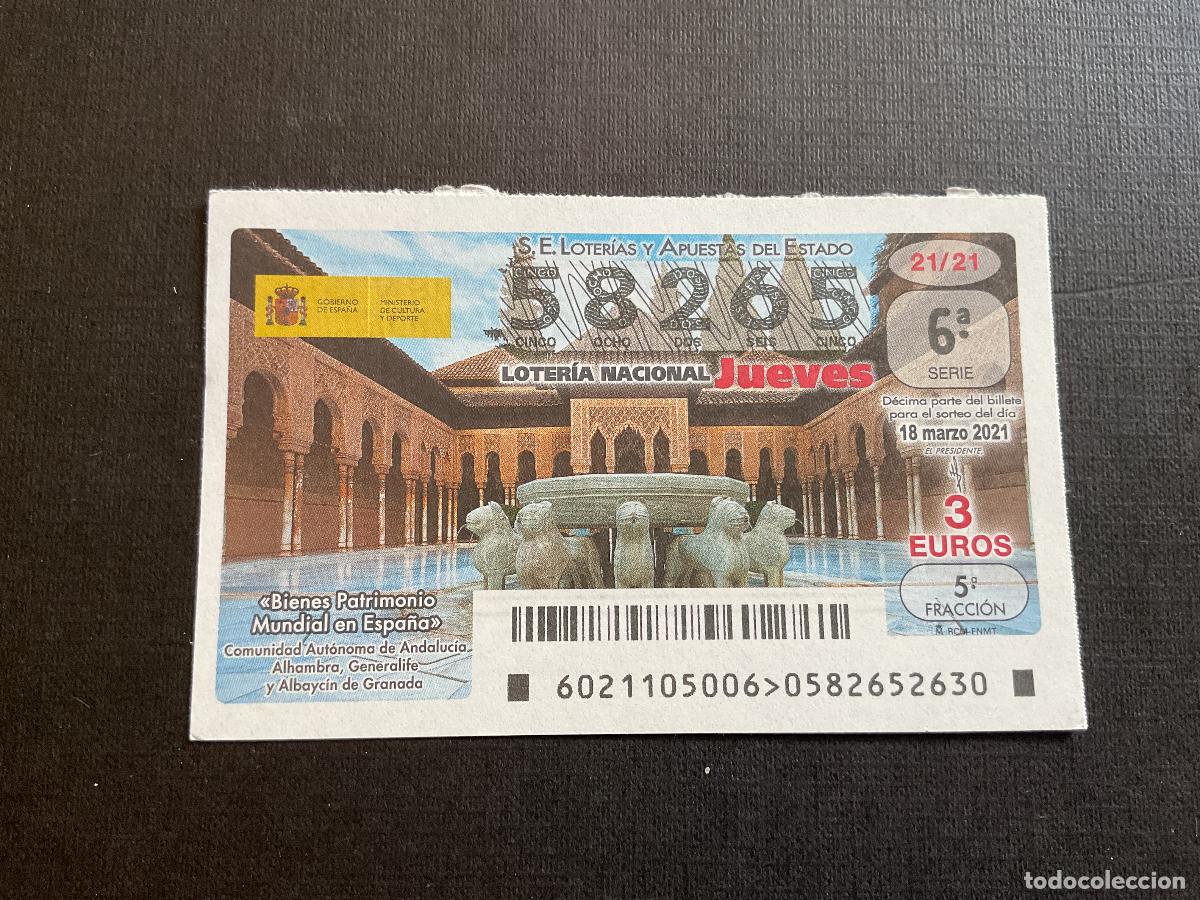 Nationale spanische Lotterie: DECIMO LOTERIA JUEVES N&ordm; 58265 SORTEO 21 A&Ntilde;O 2021