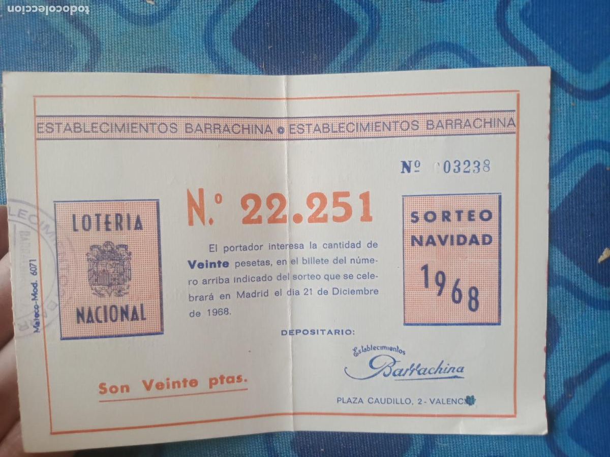 Lotaria Nacional: Barrachina, Valencia. Participaci&oacute;n de loter&iacute;a 1968