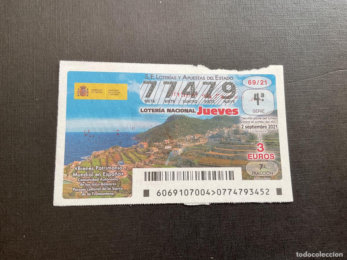 Loterie Nationale: DECIMO LOTERIA JUEVES N&ordm; 77479 SORTEO 69 A&Ntilde;O 2021. ROTO SUPERIOR